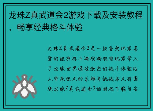 龙珠Z真武道会2游戏下载及安装教程，畅享经典格斗体验